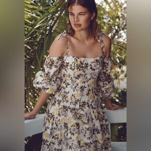 Anthropologie Aqua Blu Greta Off-The-Shoulder Clementine Citrus Maxi Dress Large